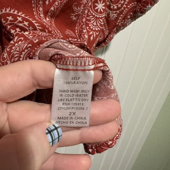 Savanna Jane Embroidered Boho Top Western Paisley Floral Oversized Sleeves 2X - Picture 6 of 8